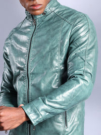 The Indian Garage Co Men Slim Fit Faux Biker Jacket with Zip Closure