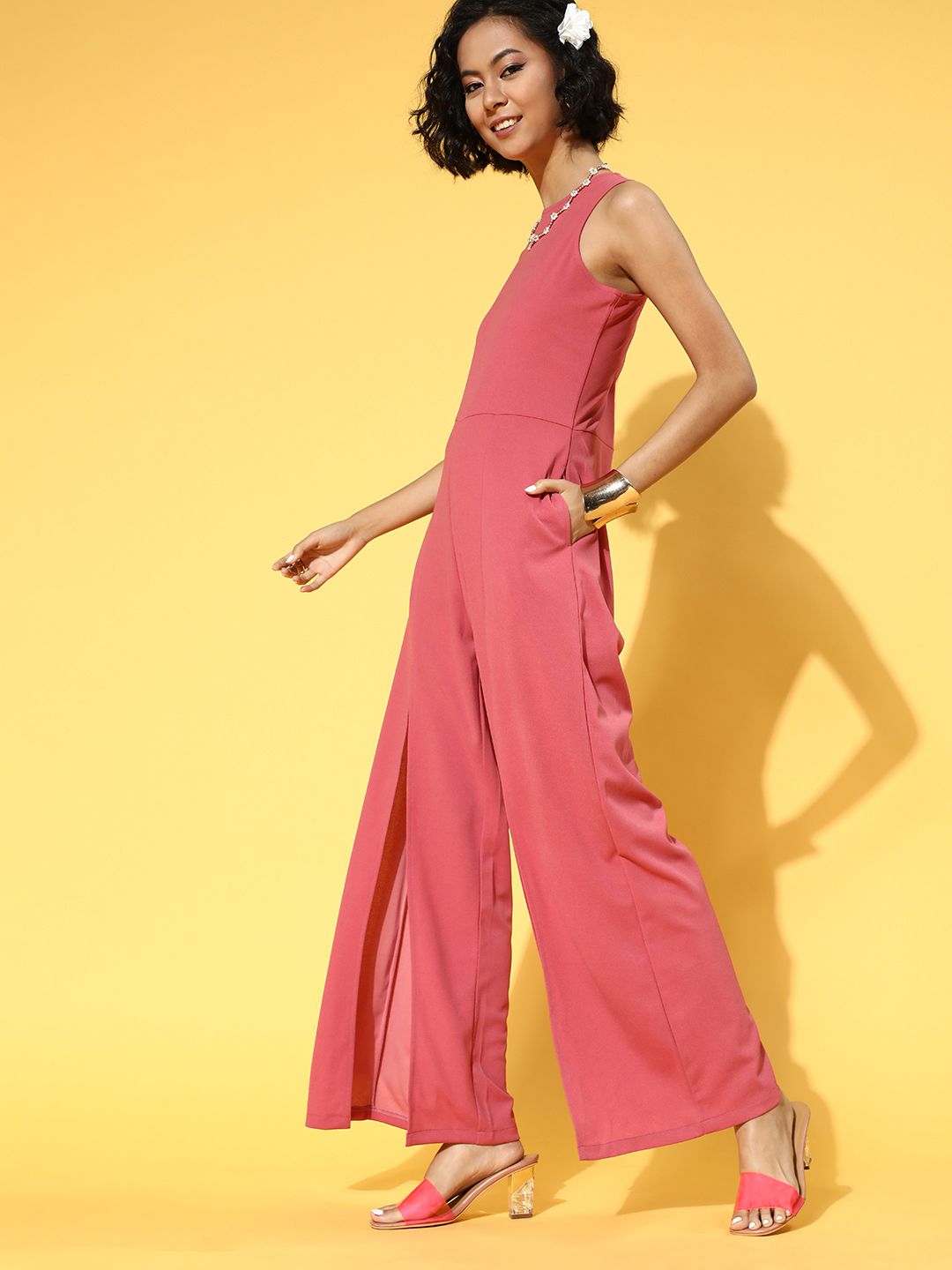 Athena Women Attractive Peach Solid Jumpsuit