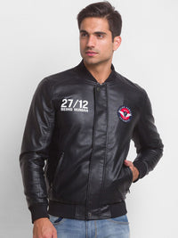 Being Human Stand Collar Biker with Patchwork Cotton Jacket