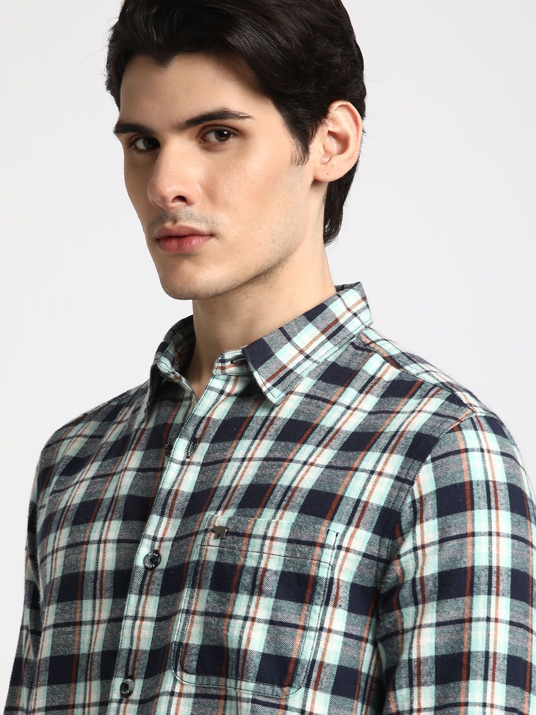 THE BEAR HOUSE Tartan Checked Cotton Slim Fit Opaque Casual Shirt