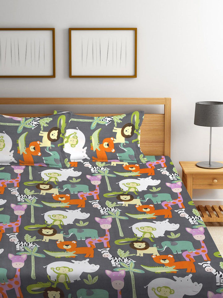 KLOTTHE Cartoon Character Printed 300 TC King Bedsheet With 2 Pillow covers