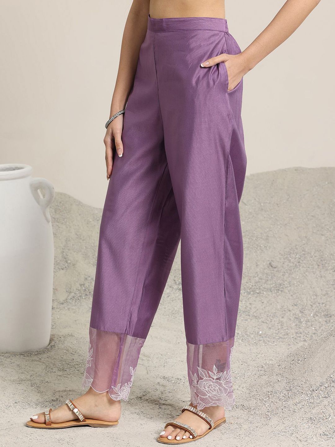 Libas Women Ethnic Motifs Yoke Design Regular Beads and Stones Kurta with Trousers & With Dupatta