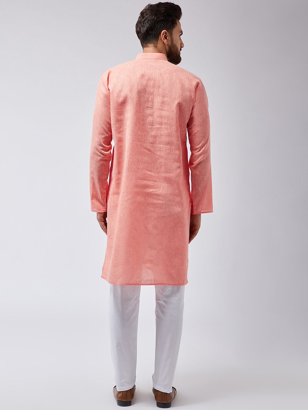 SOJANYA Men Orange & White Solid Kurta with Pyjamas
