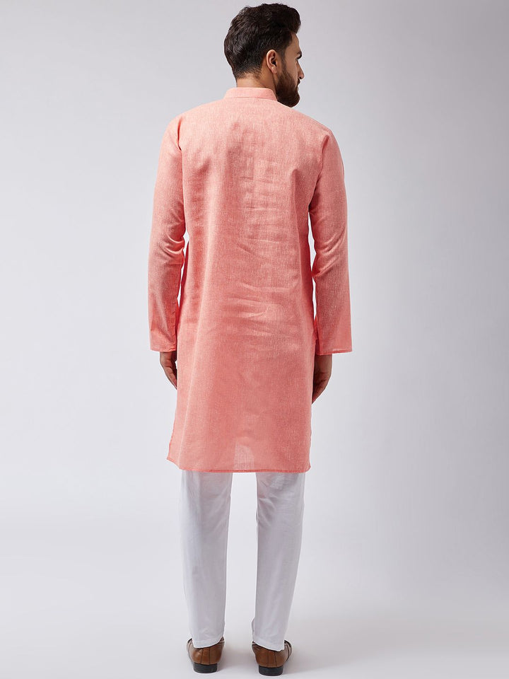 SOJANYA Men Orange & White Solid Kurta with Pyjamas