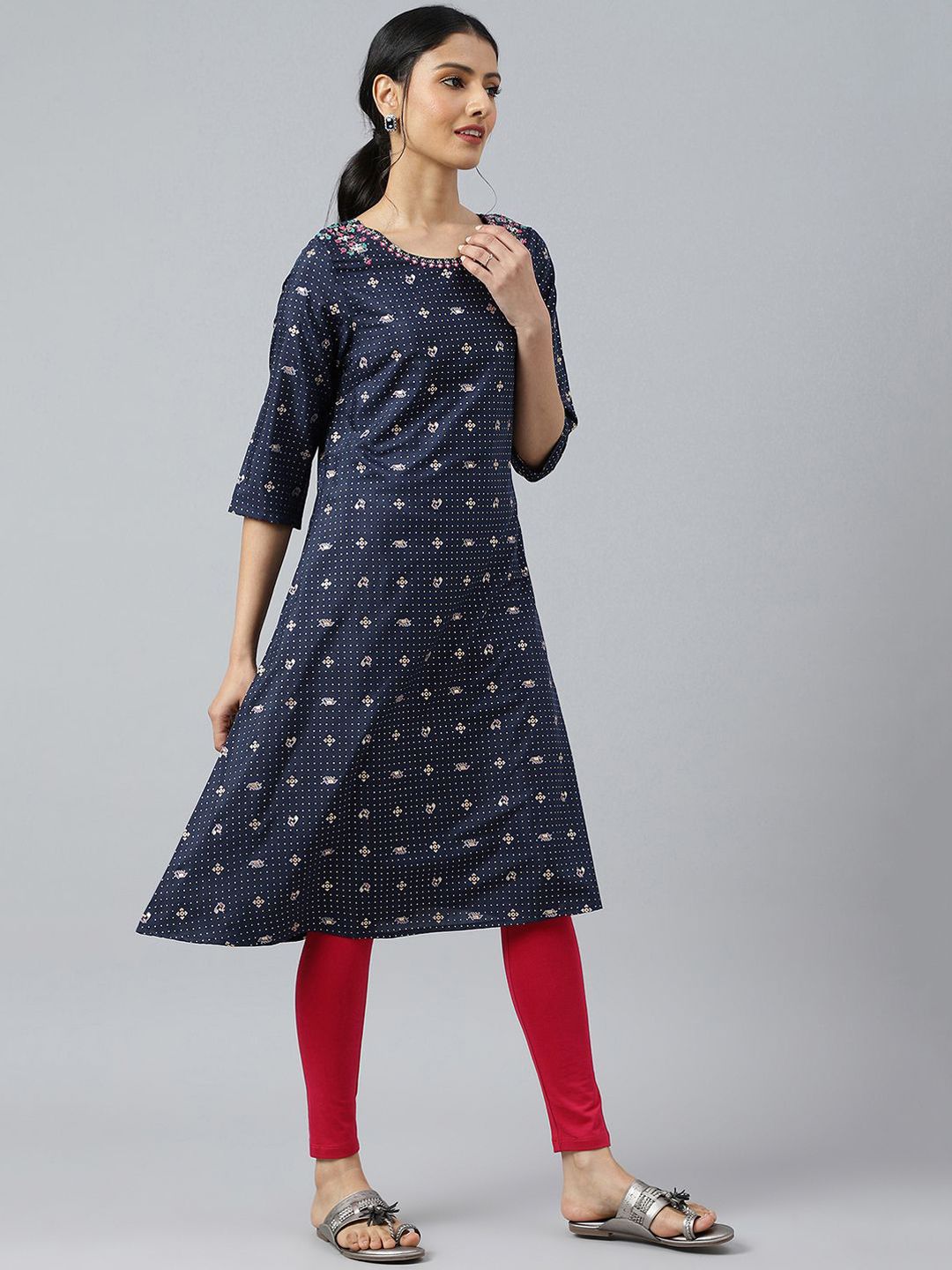 W Geometric Woven Design Thread Work A-Line Kurta