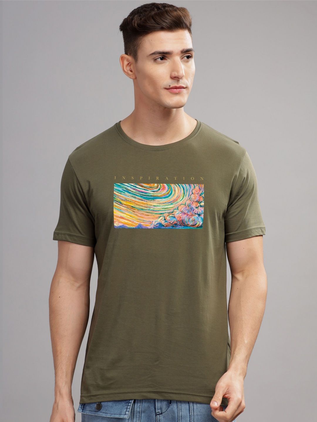ADRO Typography Printed Round Neck Pure Cotton T-shirt