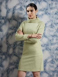 Athena Green Self Design Turtle Neck Sheath Dress