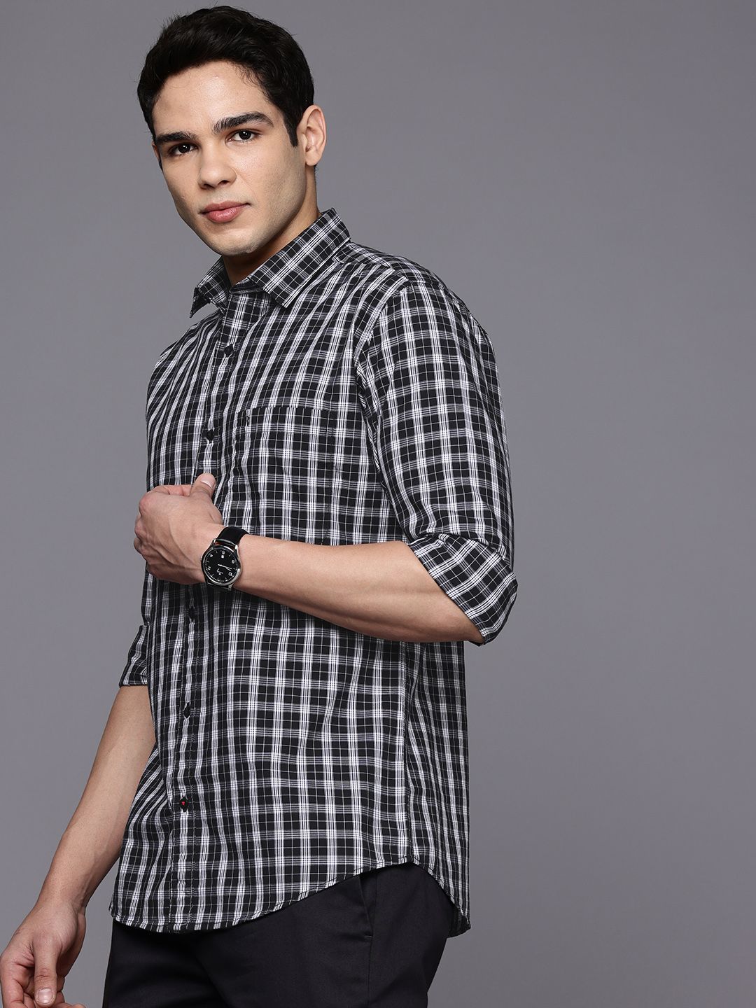 Raymond Pure Cotton Slim Fit Checked Casual Shirt
