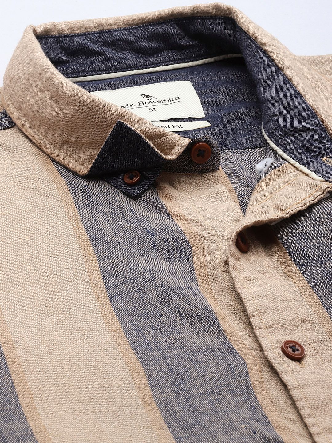 Mr Bowerbird Striped Tailored Fit Opaque Linen Casual Shirt