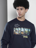 The Indian Garage Co Men Navy Blue & White Printed Sweatshirt