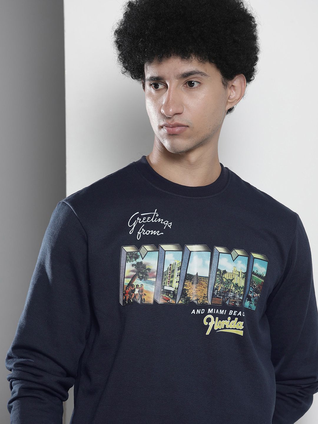 The Indian Garage Co Men Navy Blue & White Printed Sweatshirt