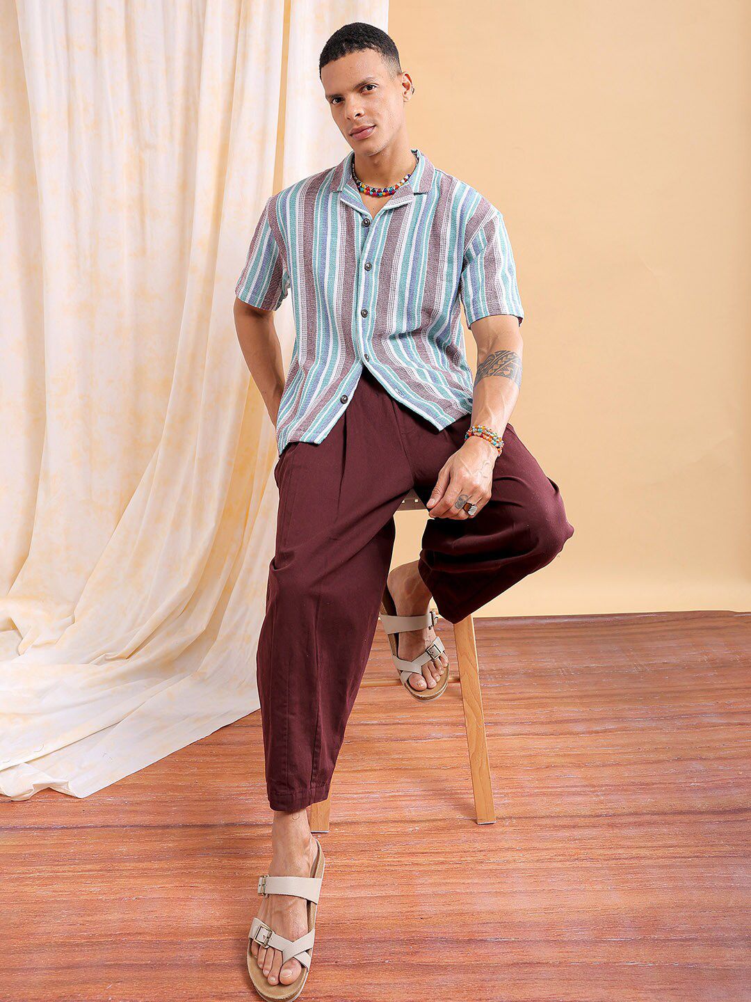 The Indian Garage Co Men Relaxed Fit Striped Resortwear Shirt