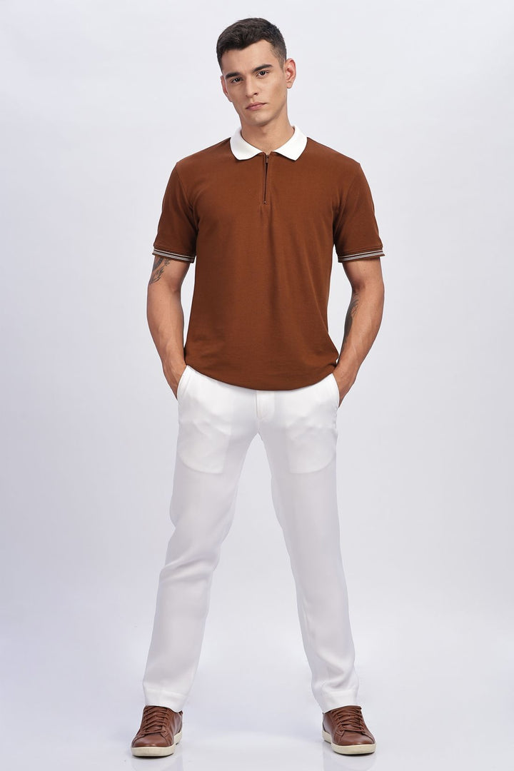 ADRO Men Solid Polo Collar Cotton T-shirt