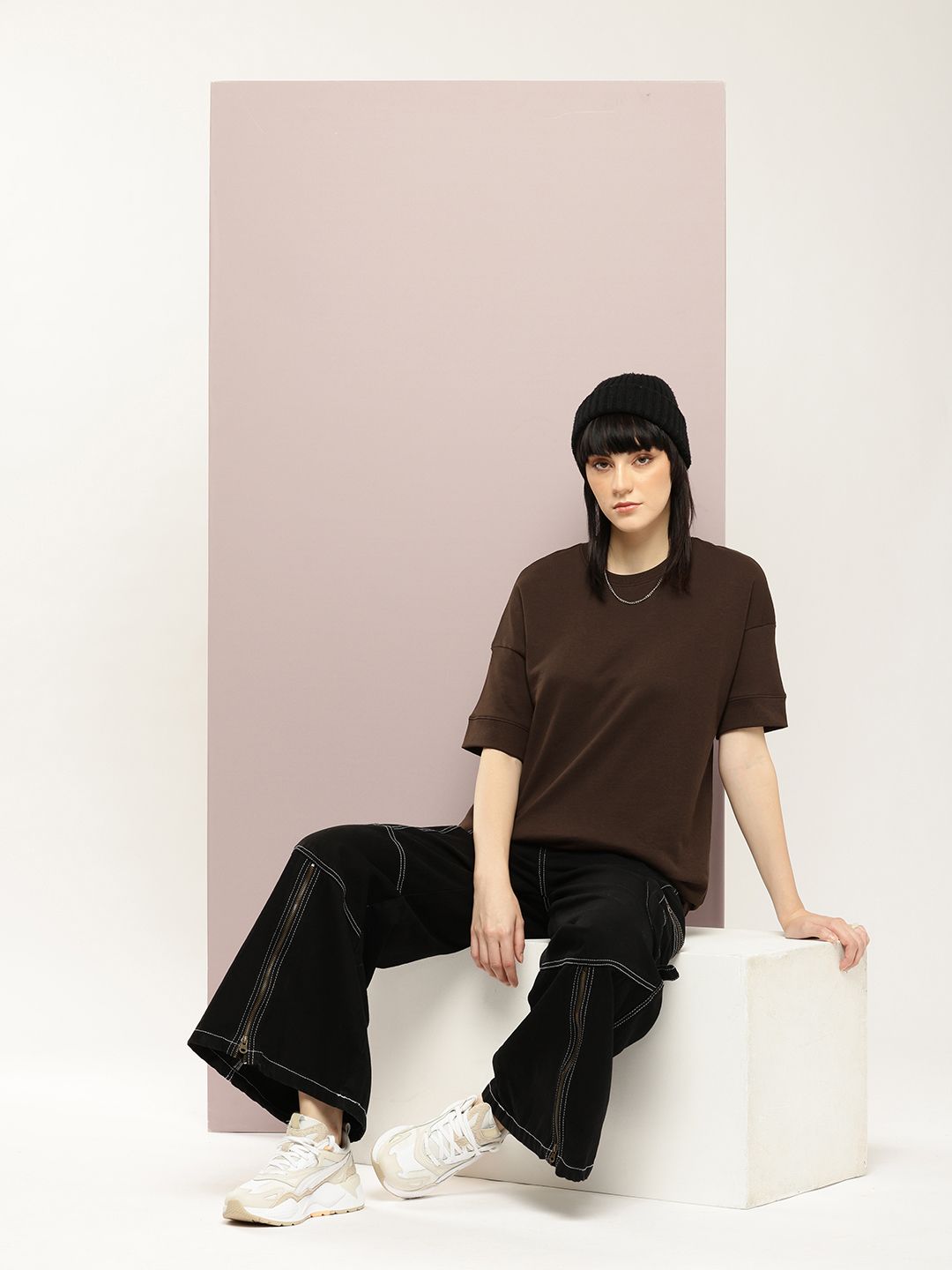 DILLINGER Women Oversized Drop Shoulder Ultra Soft Drapey Cotton Crew Neck T-Shirt