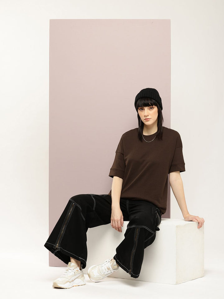 DILLINGER Women Oversized Drop Shoulder Ultra Soft Drapey Cotton Crew Neck T-Shirt