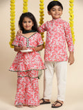 Cutiekins Girls Floral Printed Empire Gotta Patti A-Line Kurti with Sharara & Dupatta