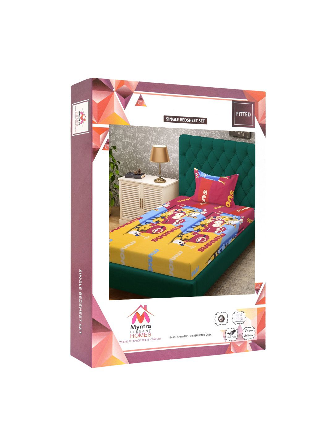 Myntra Elegant Homes Yellow & Red  400 TC Single Bedsheet with 1 Pillow Covers