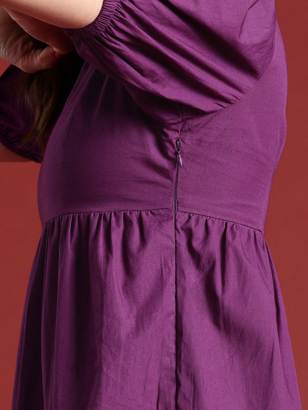 all about you Cotton Puff Sleeves Tiered A-Line Dress