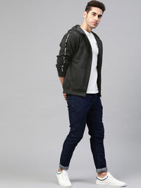 Park Avenue Men Charcoal Grey Solid Hooded Sweatshirt