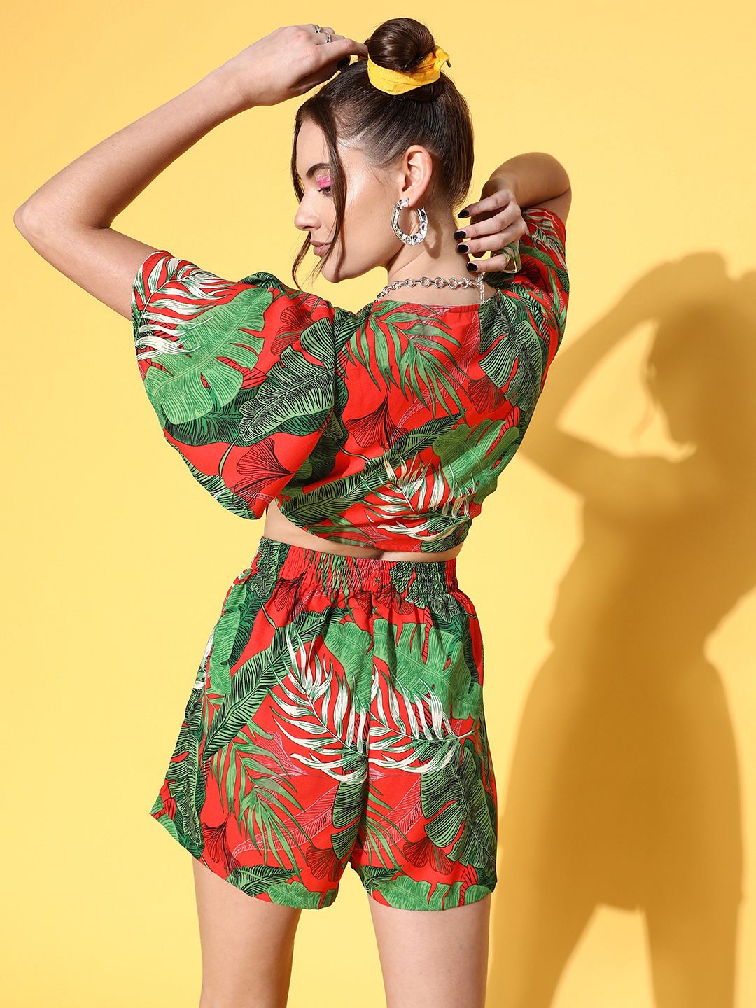 Berrylush Women Stylish Red Printed Top with Shorts