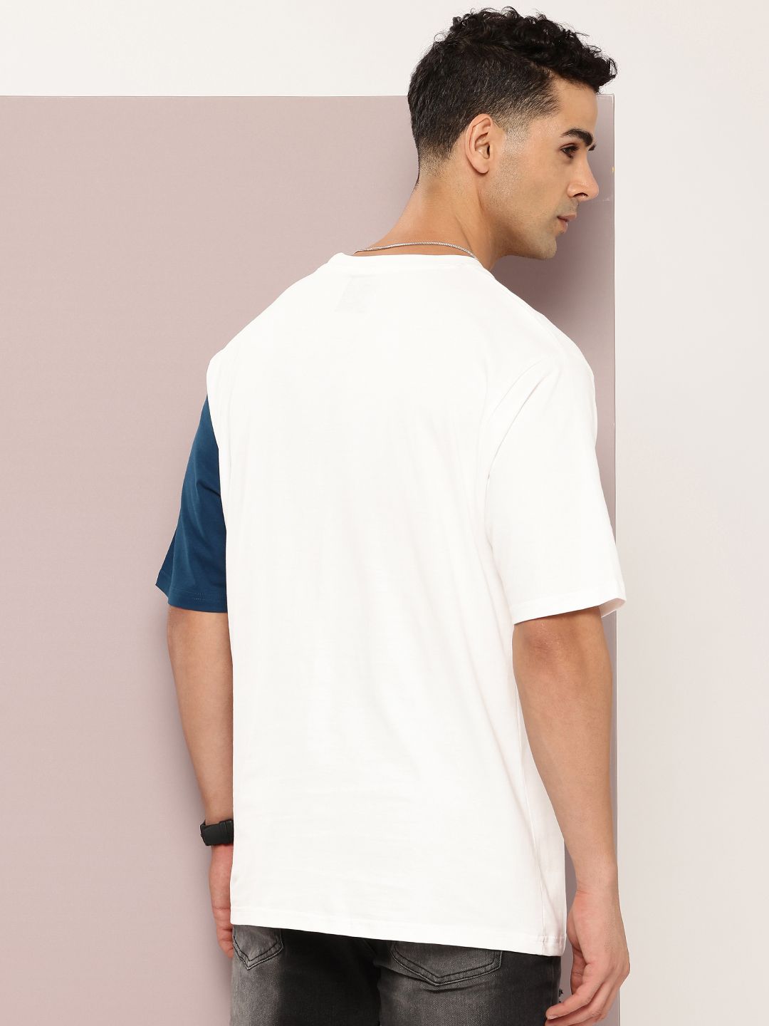 DILLINGER Men Typography Colourblocked Drop-Shoulder Sleeves Oversized Pure Cotton T-shirt