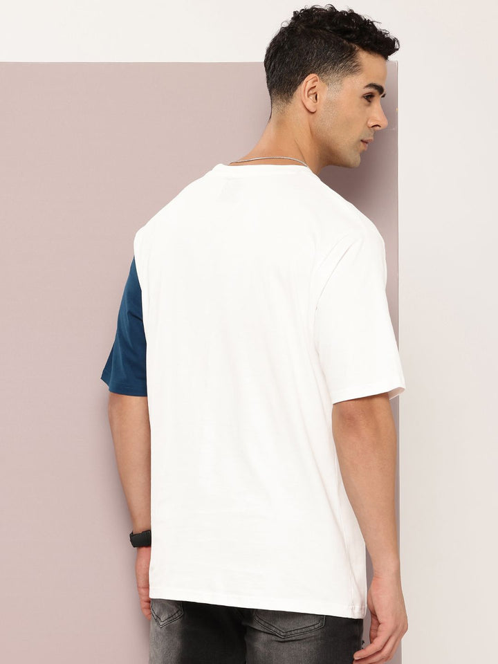 DILLINGER Men Typography Colourblocked Drop-Shoulder Sleeves Oversized Pure Cotton T-shirt