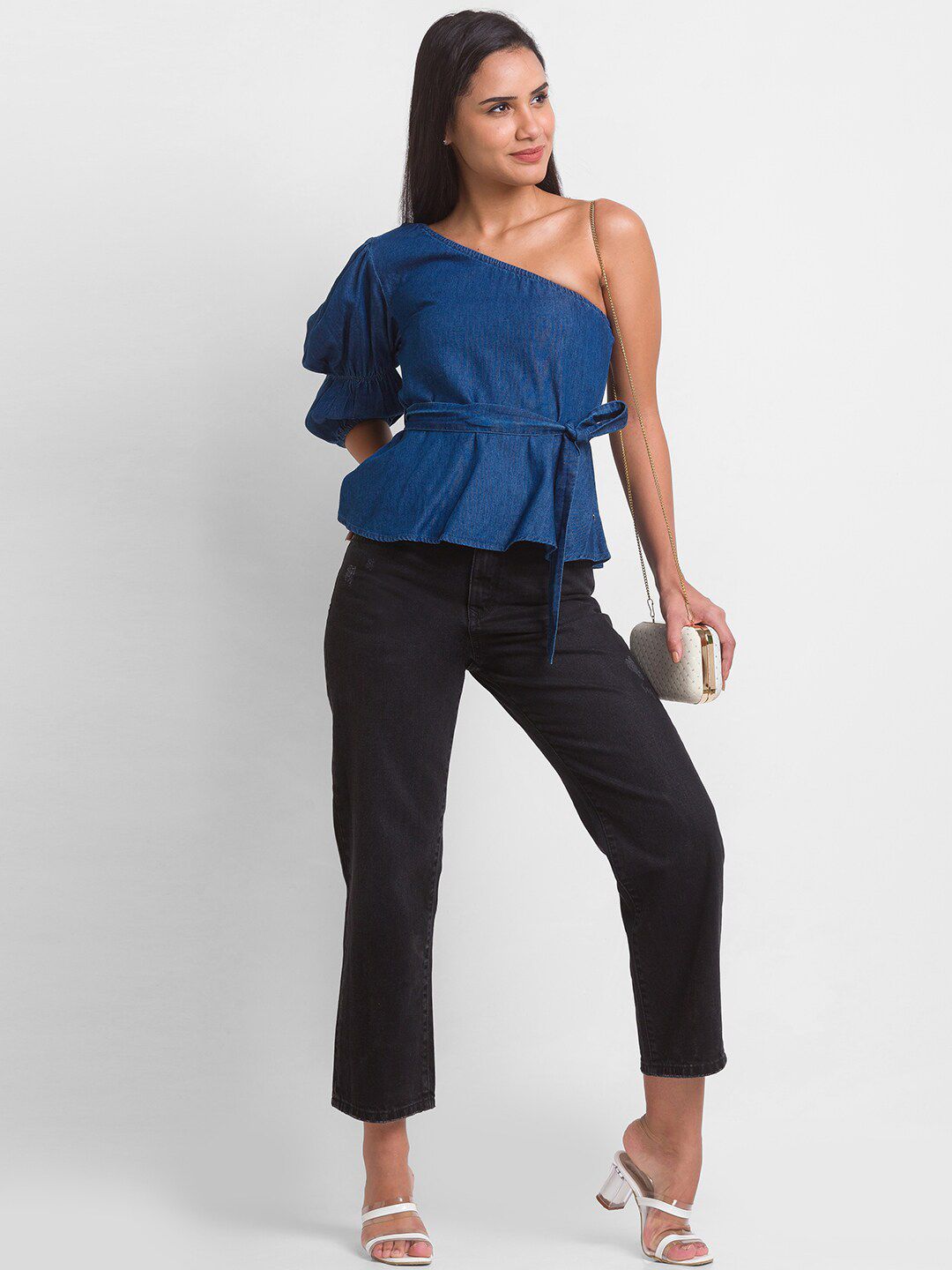 SPYKAR Blue One Shoulder Denim Top