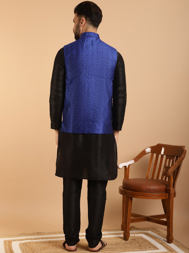 SOJANYA Kurta Lelaki Hitam & Biru Laut dengan Jaket Churidar Dan Nehru