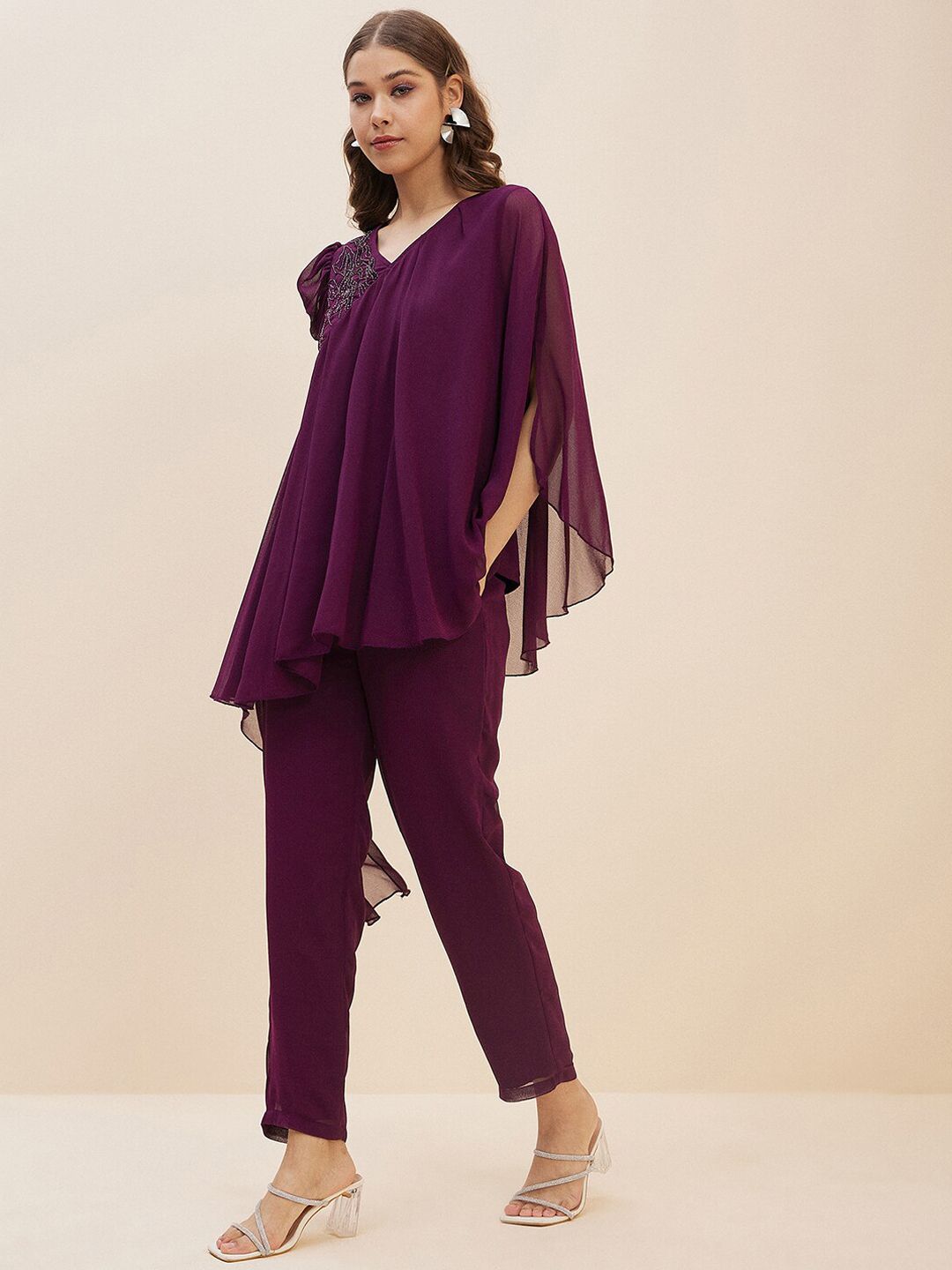 Antheaa Purple Embellished Top With Trousers