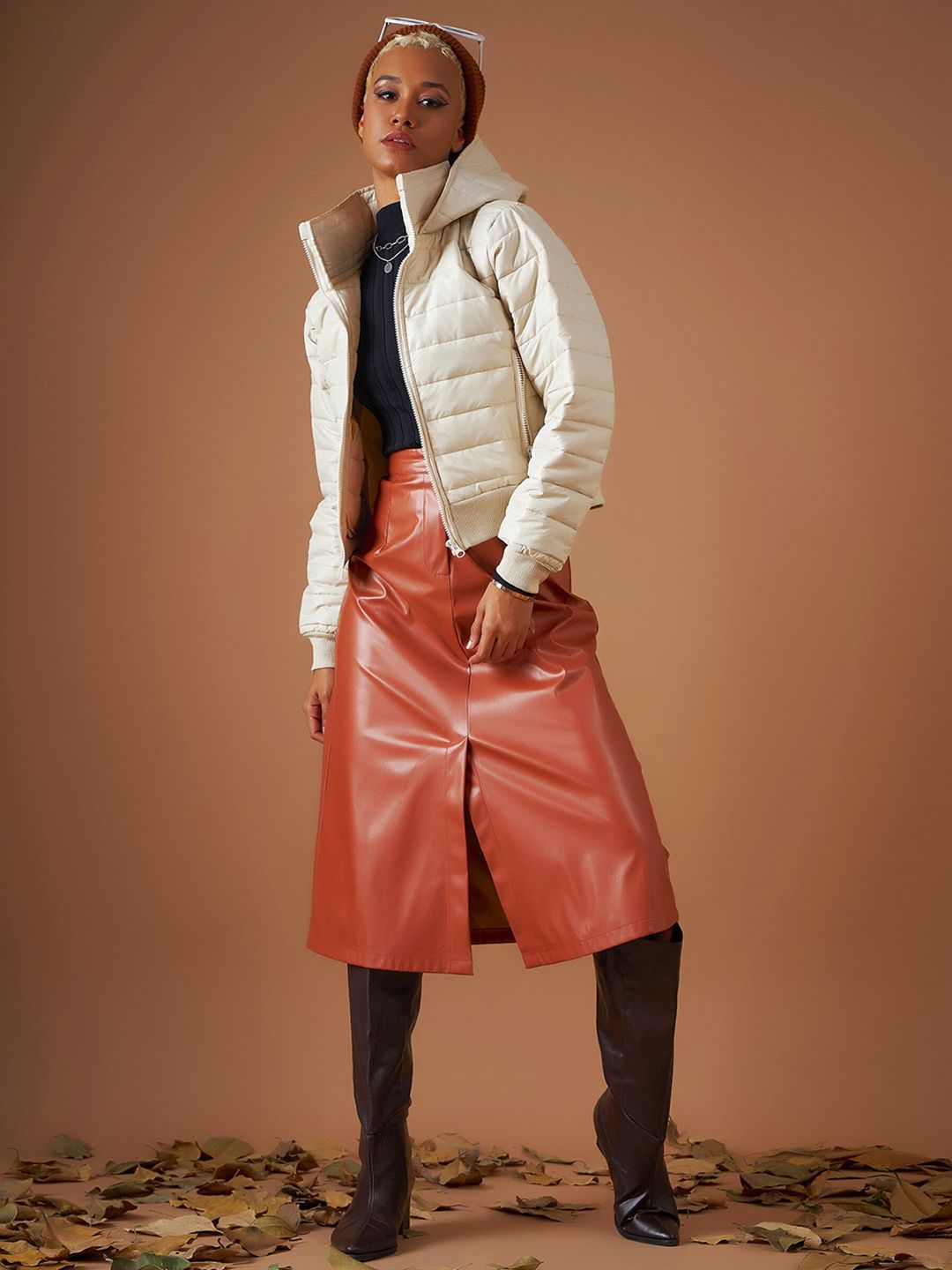 SASSAFRAS Beige Hooded Cropped Bomber Jacket