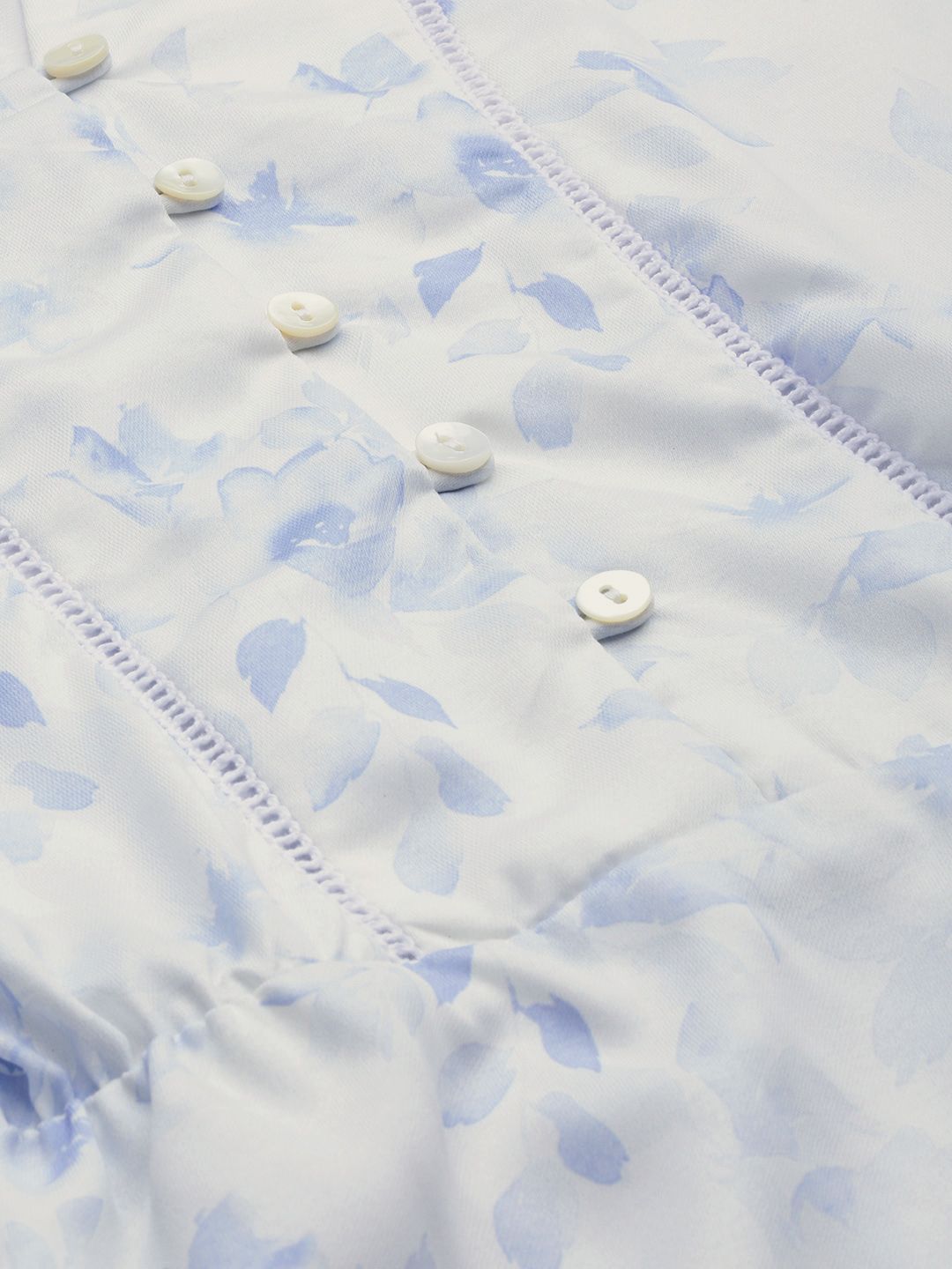AND White & Blue Tropical Print Mandarin Collar Peplum Top