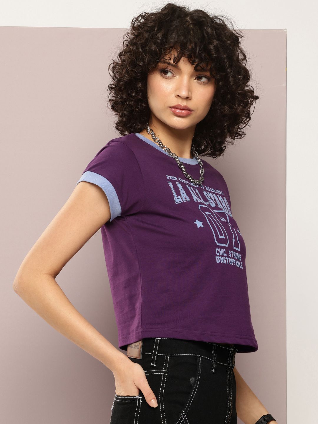 DILLINGER Women Regular Cropped Varsity Printed Tshirt
