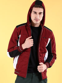 The Indian Garage Co Men Colourblocked Bomber Jacket with Hood