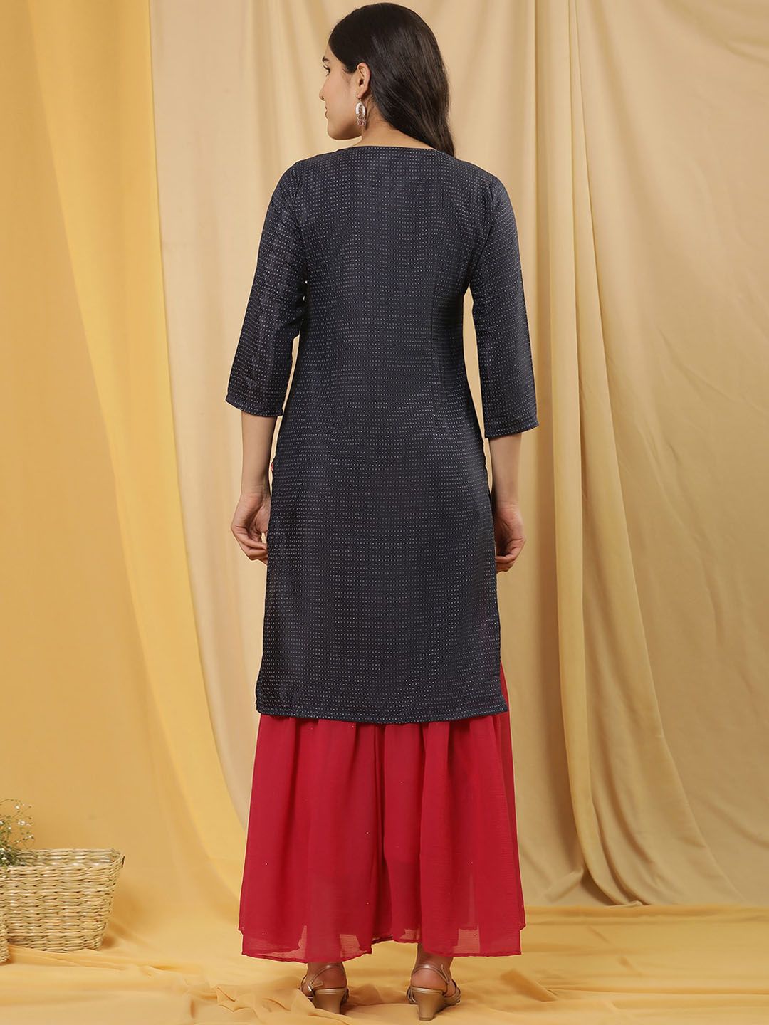 W Printed Regular Thread Work Kurta with Sharara