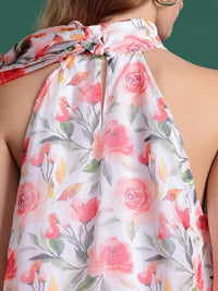 DressBerry Floral Print Halter Neck A-Line Mini Dress