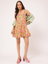DressBerry Sweet & Subtle Floral Printed Shoulder Straps A-Line Mini Dress