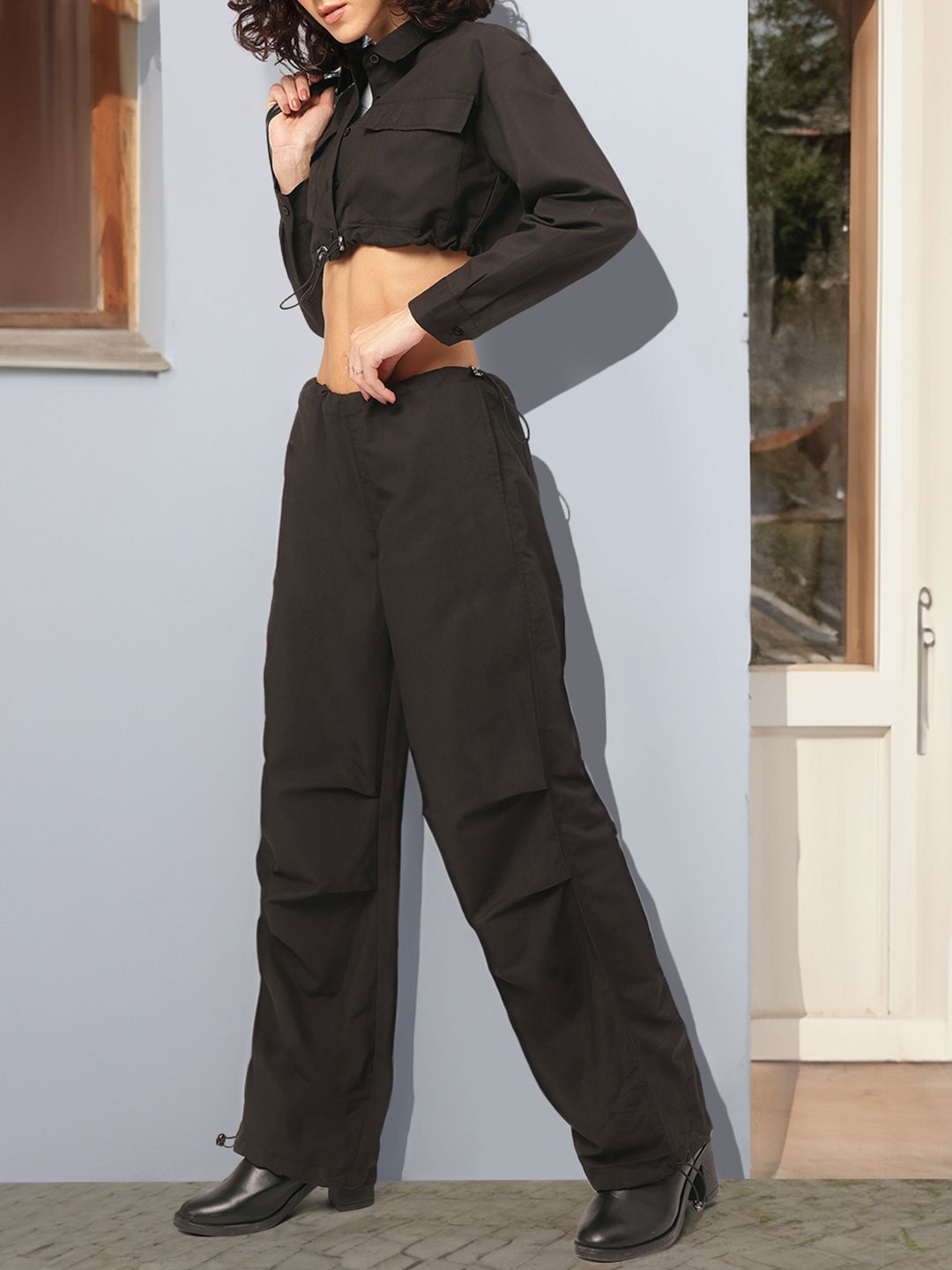 DressBerry Everyday Explorer Crop Shirt & Parachute Pants Co-Ords with Toggles