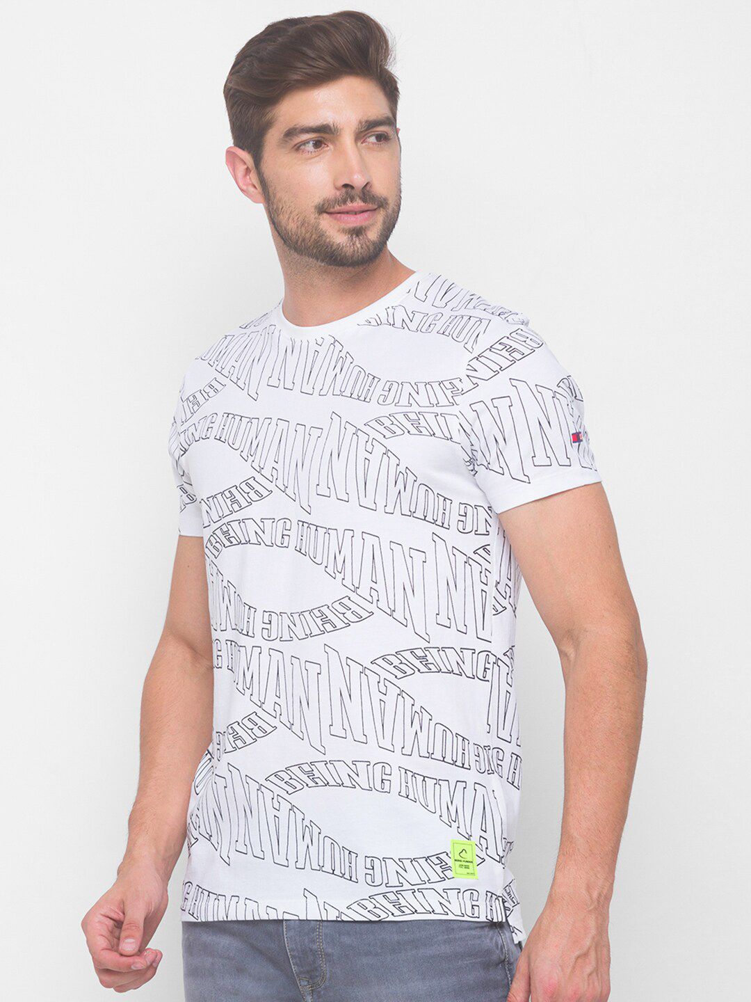 Being Human Men White Typography Printed T-shirt