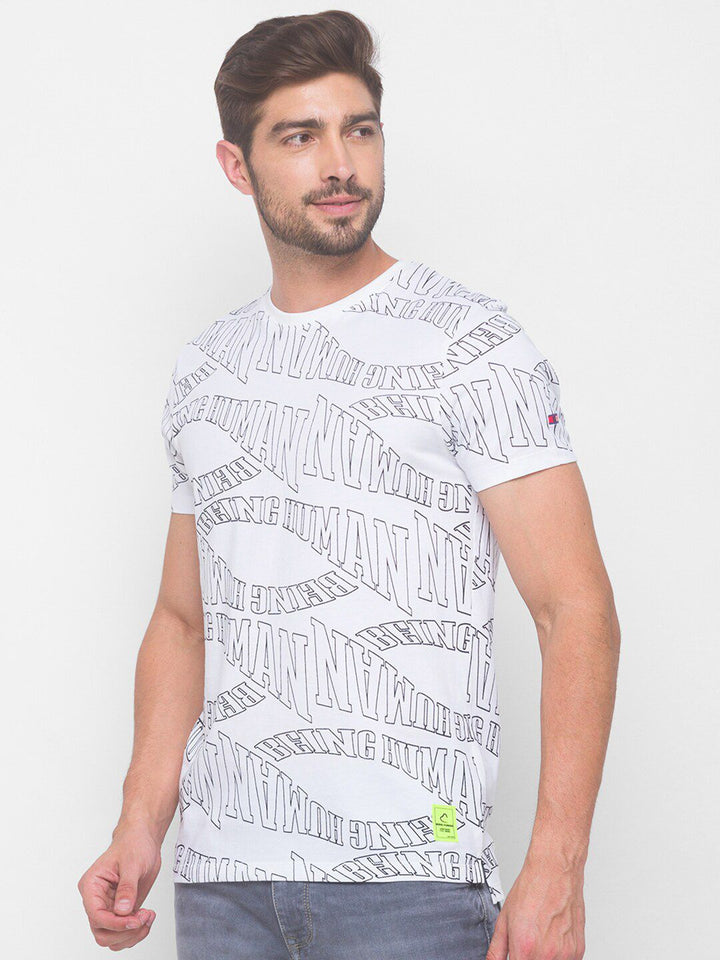 Being Human Men White Typography Printed T-shirt