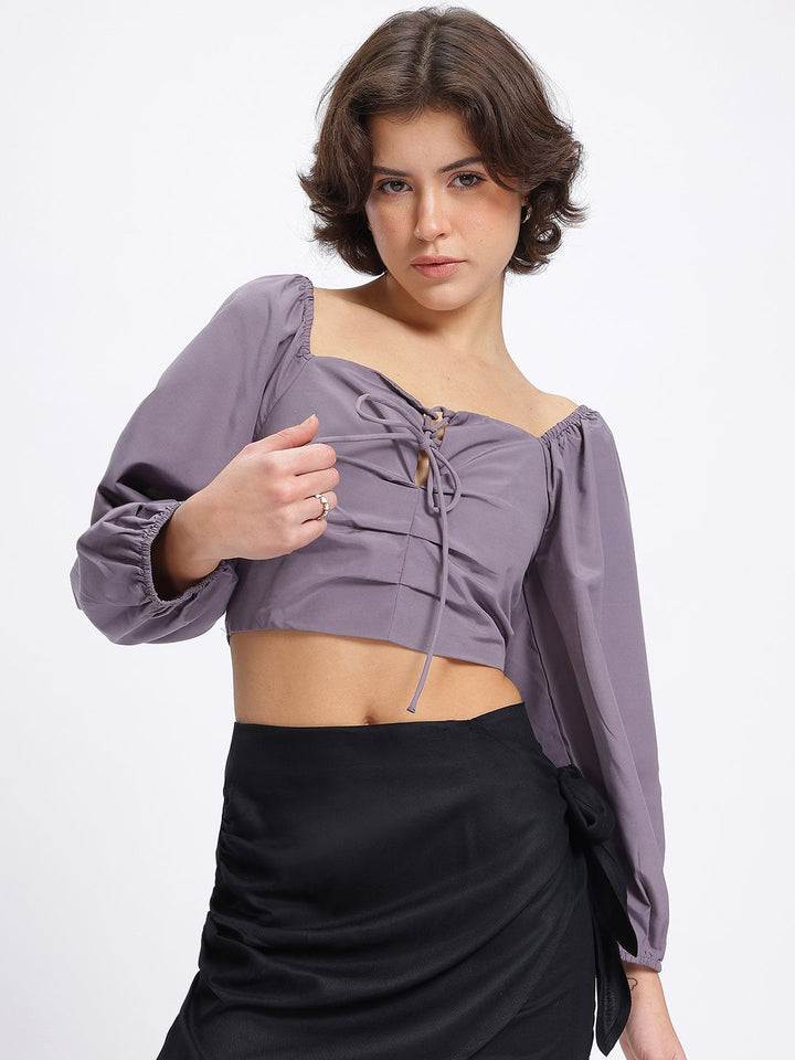 DressBerry Cutie Couture Tie-Up Pleated Smocked Back Crop Top