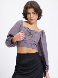 DressBerry Cutie Couture Tie-Up Pleated Smocked Back Crop Top