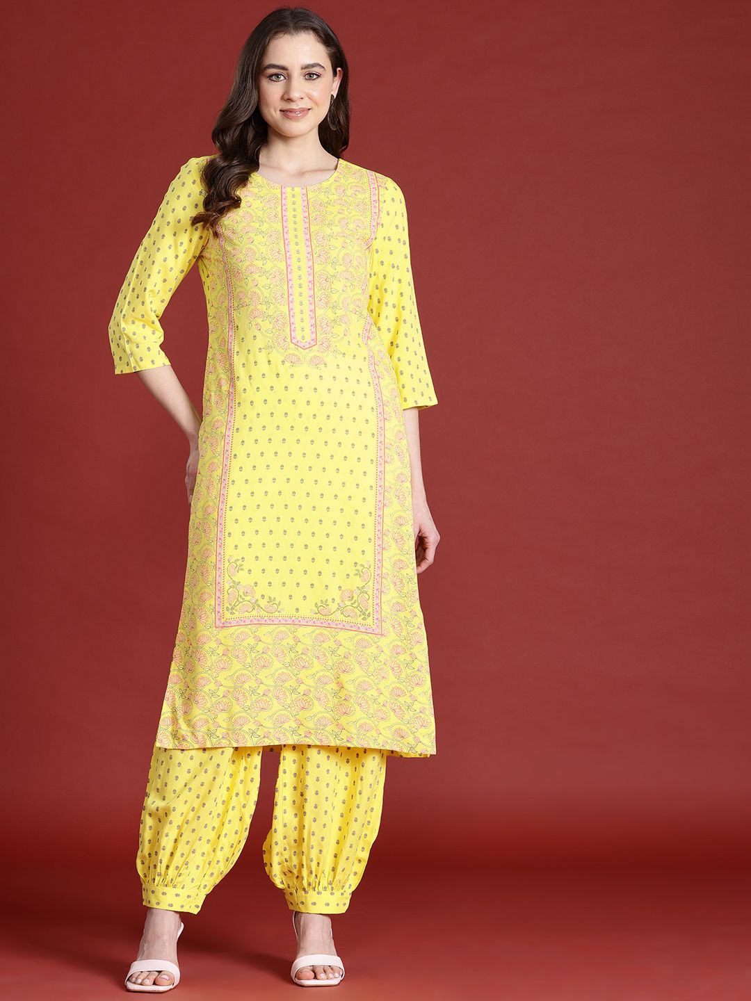 Anouk Floral Print Tie-Up Back Kurta with Salwar