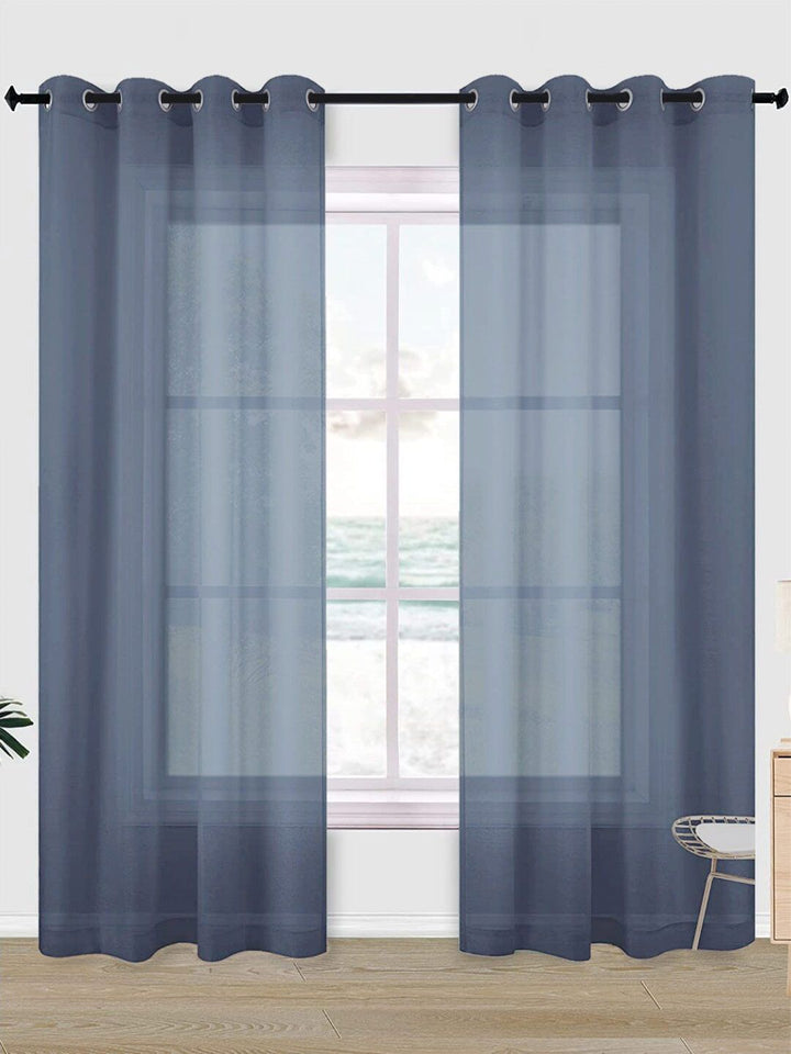 URBAN SPACE Blue 2 Pieces Sheer Long Door Curtain