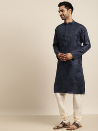 SOJANYA Lelaki Navy Blue & White Geometric Printed Kurta