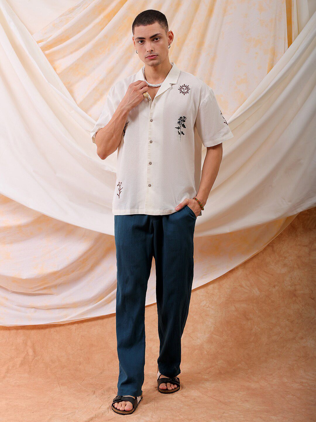 The Indian Garage Co Men Relaxed Fit Embroidery Resortwear Shirt