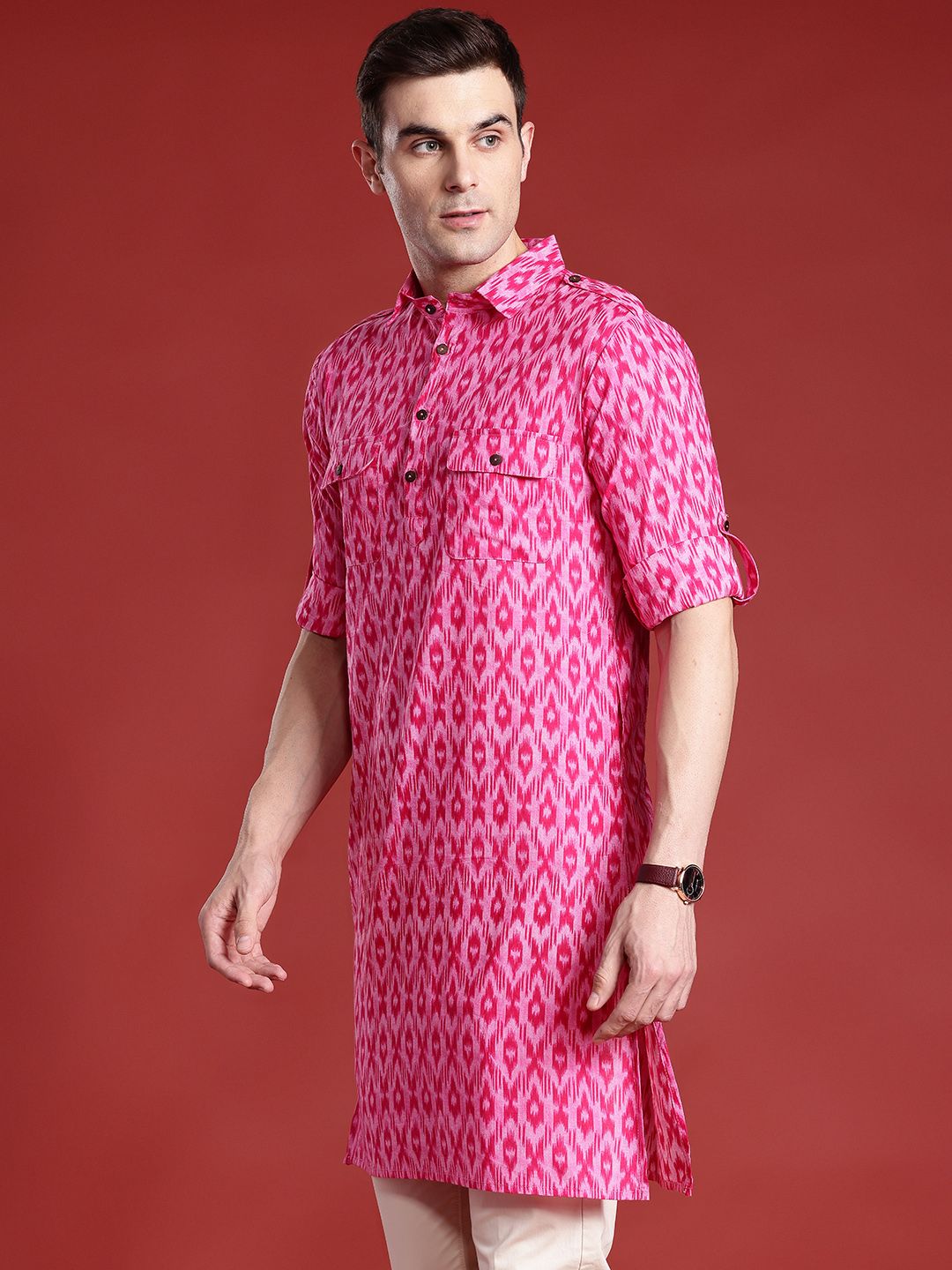 Anouk Pure Cotton Ikat Print Pathani Kurta