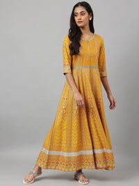 W Yellow Ethnic Motifs Keyhole Neck Ethnic Maxi Dress