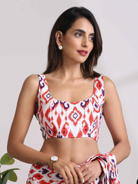 trueBrowns Carrot Muslin Ikat Sleeveless Saree Blouse