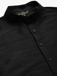 SOJANYA Men Black Solid Kurta Set With Printed Jacket