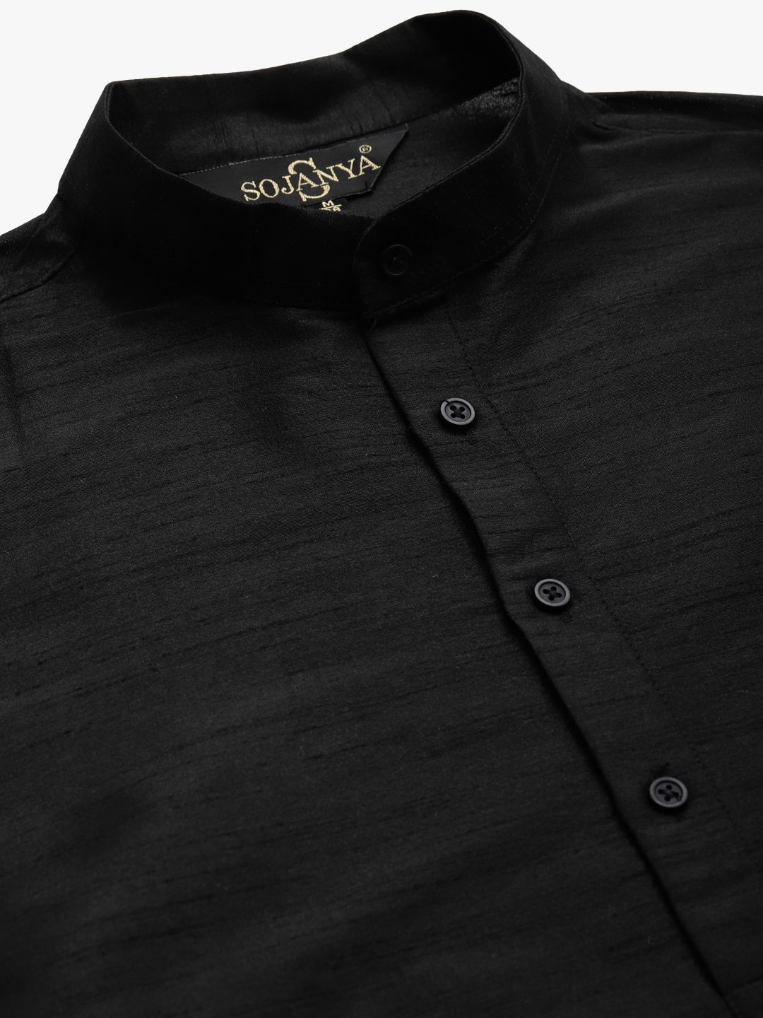 SOJANYA Men Black Solid Kurta Set With Printed Jacket